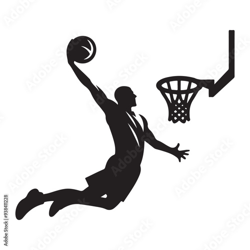 silhouette illustration of a basketball player performing a slam dunk