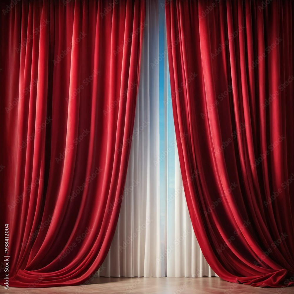 Curtain with soft smooth flowing folds. Deep red maroon color and luxurious texture create a dramatic and elegant atmosphere. Decoration and interior design. Expensive curtain made of rich fabric. AI Curtain with soft smooth flowing folds. Deep red maroon color and luxurious texture create a dramatic and elegant atmosphere. Decoration and interior design. Expensive curtain made of rich fabric. AI