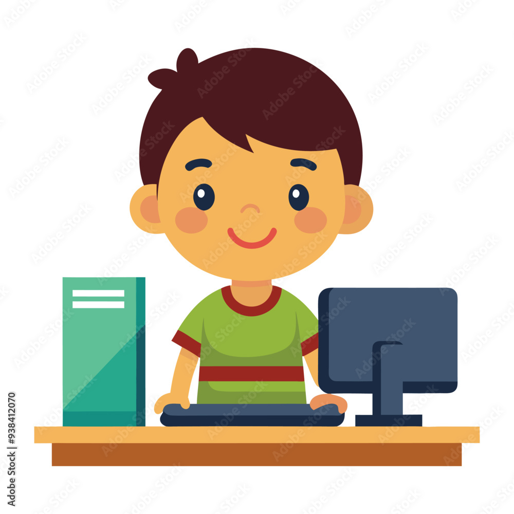child is sitting at the computer illustration child is sitting at the computer illustration