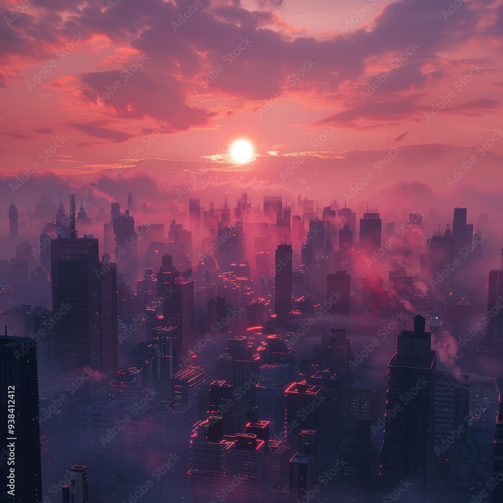 Fototapeta premium Sunset over the Futuristic City