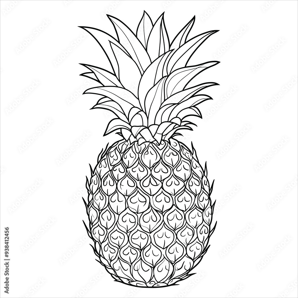 Obraz premium Cartoon pineapple, outlined for coloring page. pineapple illustration.
