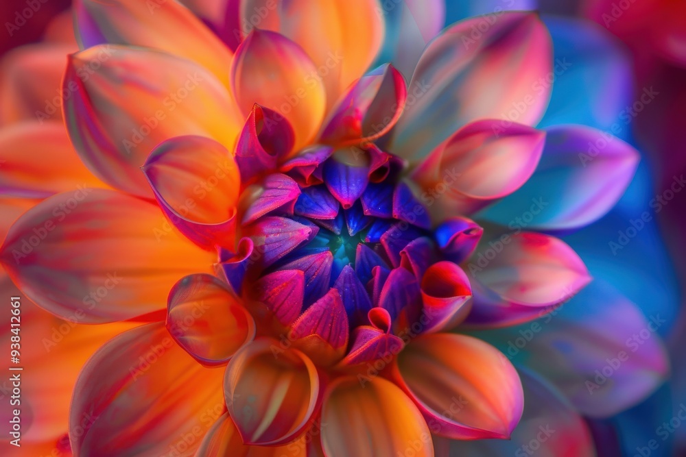 A close up of a flower with a bright orange center and purple petals, generative ai image A close up of a flower with a bright orange center and purple petals, generative ai image