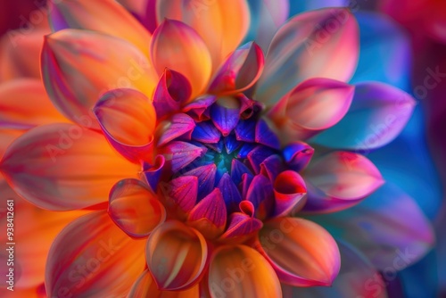 A close up of a flower with a bright orange center and purple petals, generative ai image
