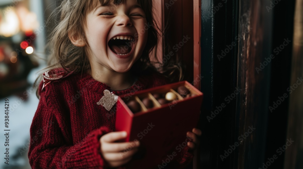 Fototapeta premium Excited Child Opening Christmas Gift Box