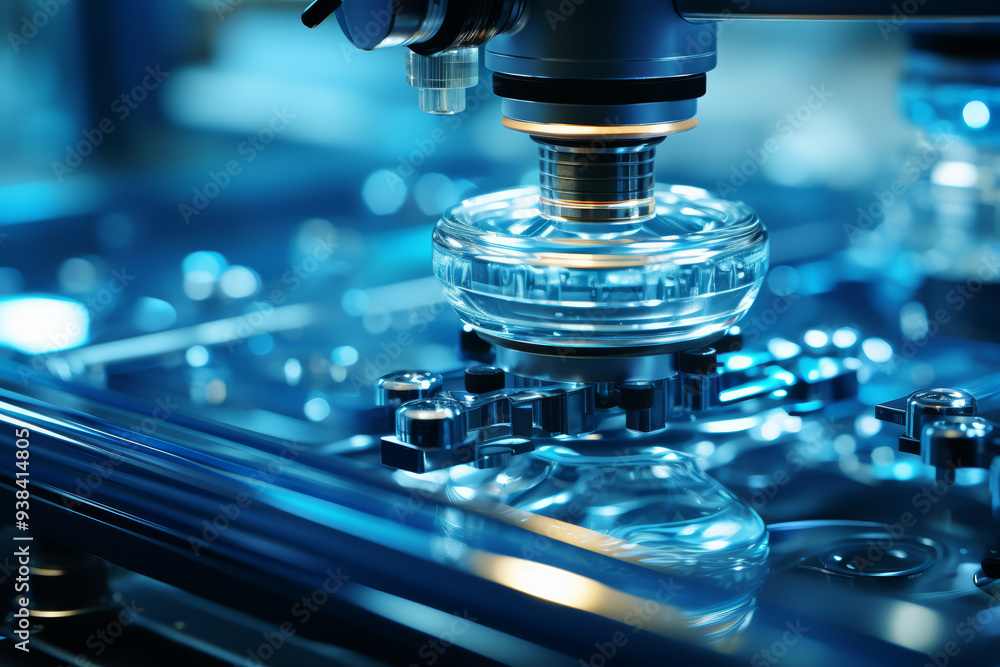 A microscope focusing on a single drop of water. Concept of microbiology. Generative Ai. A microscope focusing on a single drop of water. Concept of microbiology. Generative Ai.