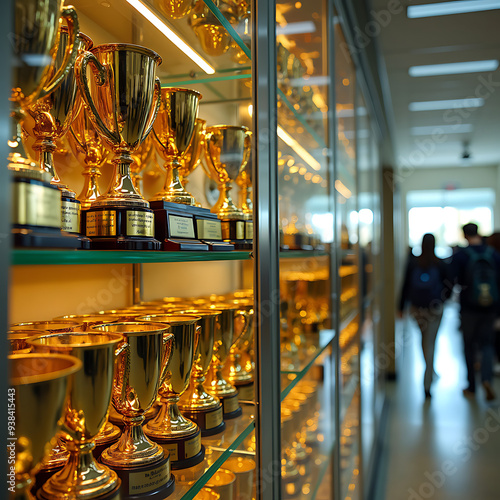 The School's Trophy Case Filled With Awards.