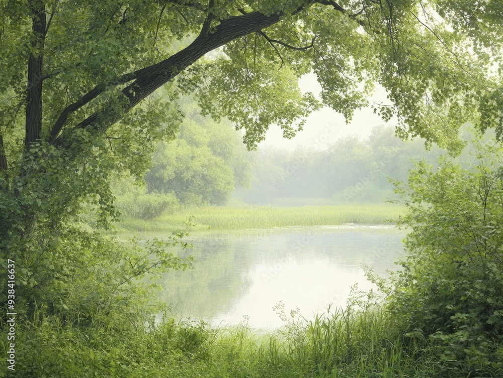 Obraz premium A tranquil riverbank where nature shares tales of endurance and everlasting grace.