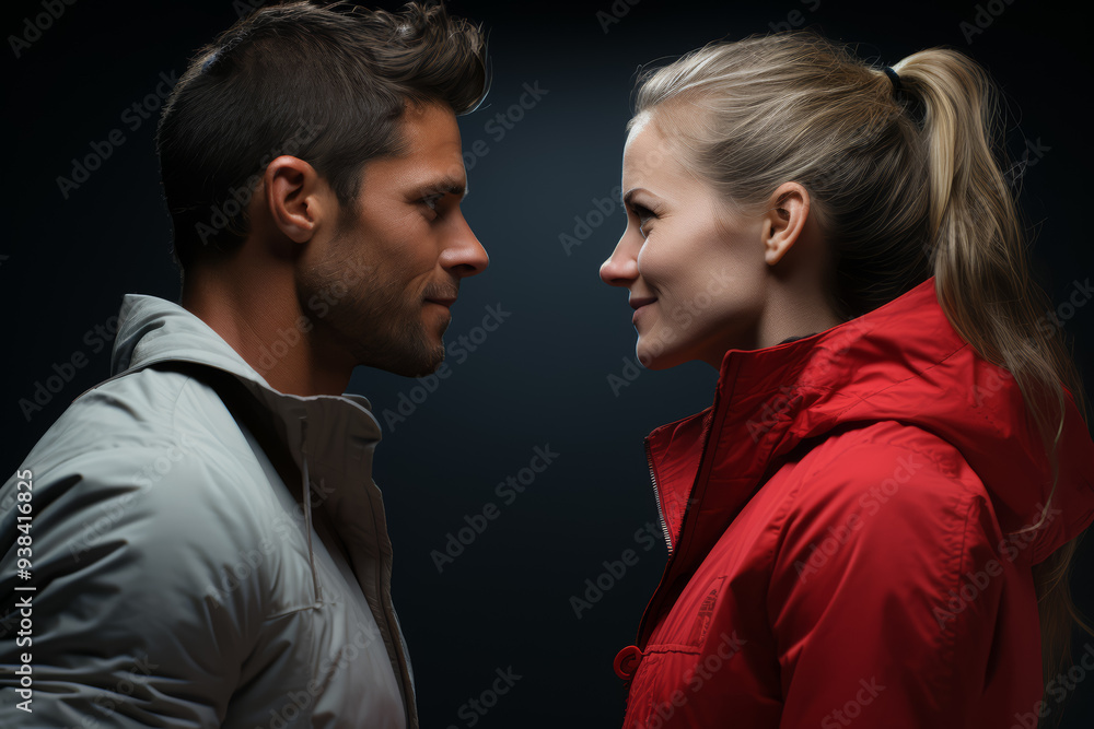 A couple looking at each other with smiles. Concept of understanding without words. Generative Ai. A couple looking at each other with smiles. Concept of understanding without words. Generative Ai.