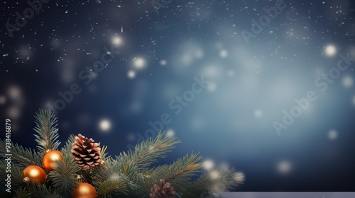 Wallpaper Mural Fir branch with balls and festive lights on the blue Christmas background with sparkles. Torontodigital.ca