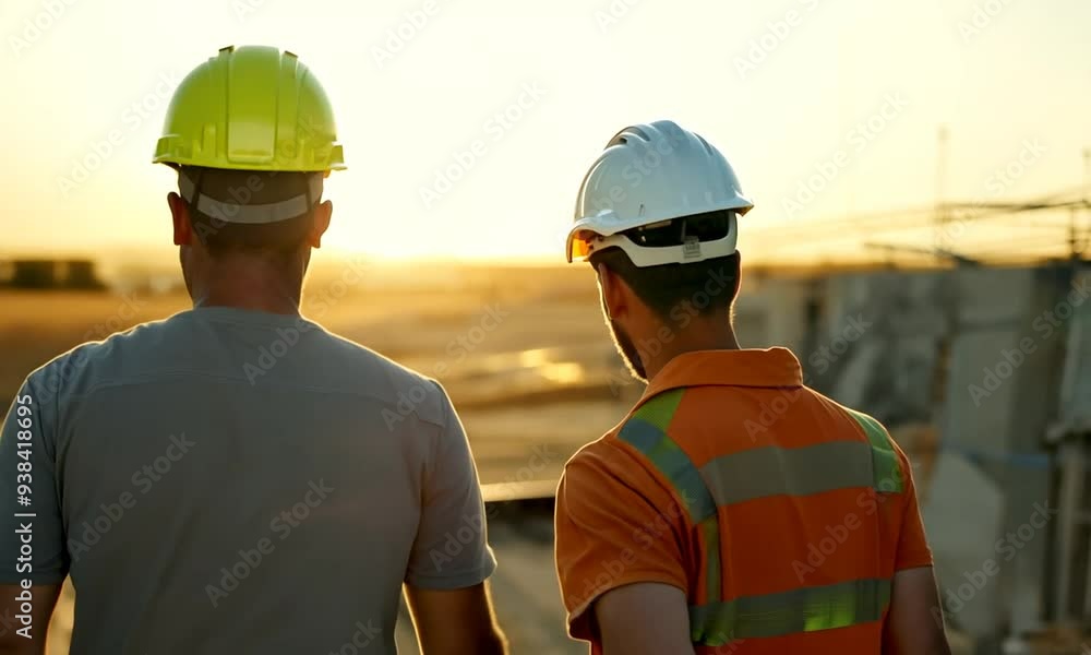 Back View of Three Men Wearing Safety Helmets Back View of Three Men Wearing Safety Helmets