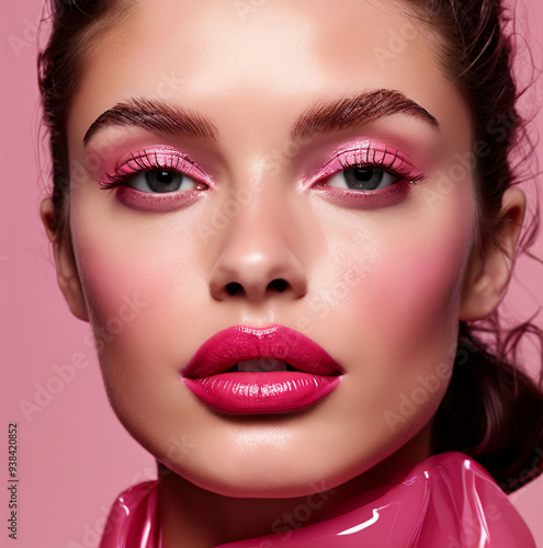 close up portrait of a woman with glossy makeup