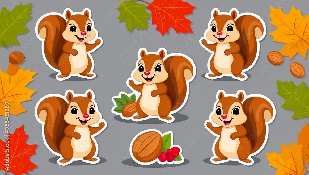 sticker set, different cute squirrels sticker set, different cute squirrels