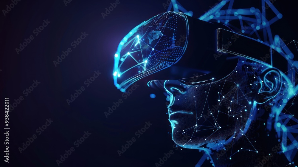 Abstract Wireframe Man In Vr Headset, Virtual Reality And Future Technology Concept Abstract Wireframe Man In Vr Headset, Virtual Reality And Future Technology Concept