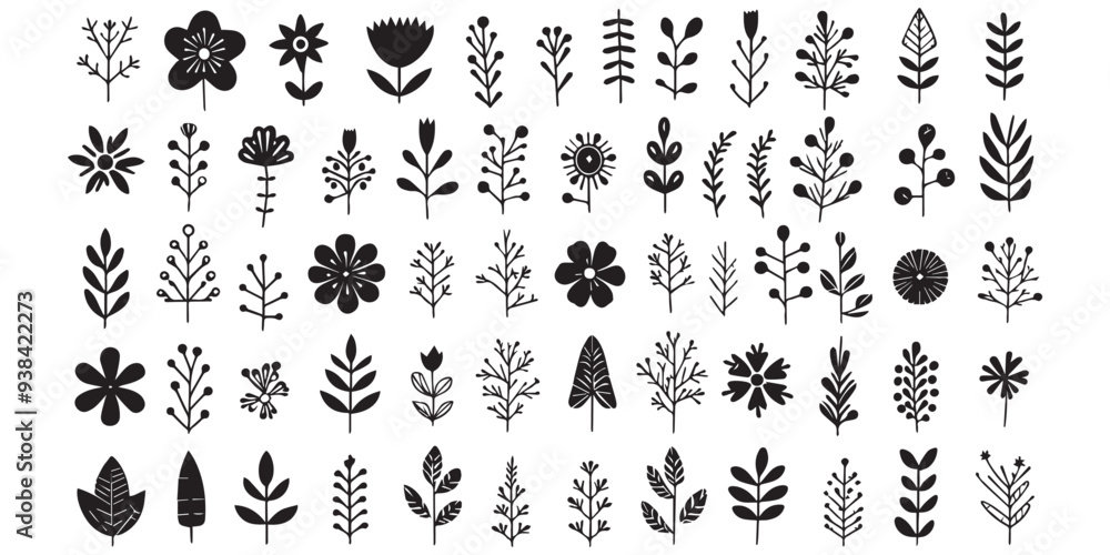 Fototapeta premium set of silhouettes of flowers