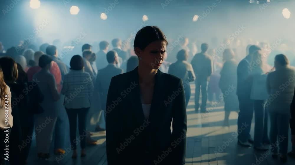 Businesswoman feeling sad and lonely standing in a crowd Businesswoman feeling sad and lonely standing in a crowd