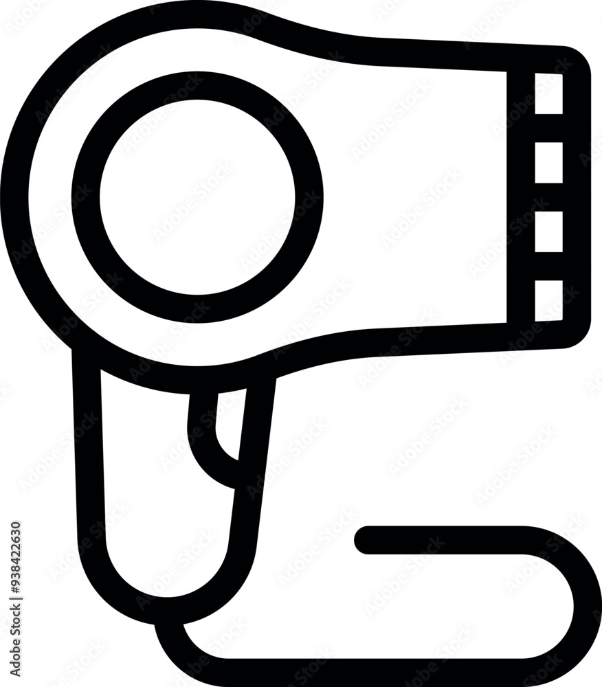 Simple line icon of a hair dryer, a tool often used by hairdressers to dry hair Simple line icon of a hair dryer, a tool often used by hairdressers to dry hair