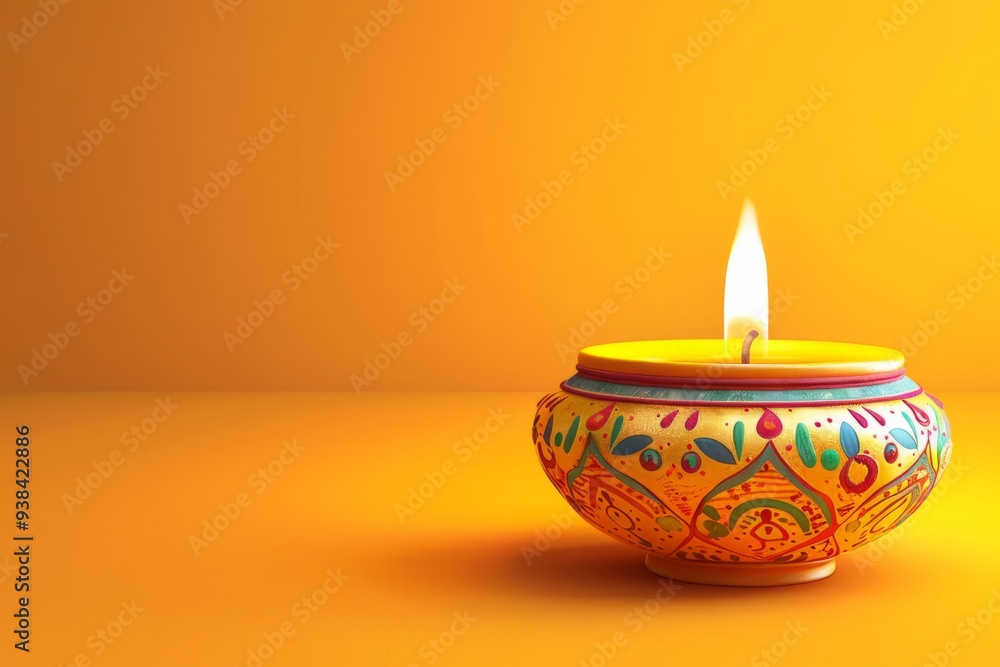 Vibrant Diwali lamp ornately decorated casting warm yellow glow isolated on a gradient background Vibrant Diwali lamp ornately decorated casting warm yellow glow isolated on a gradient background