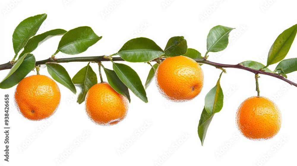 Close-up of a branch of a citrus tree with four ripe oranges. Close-up of a branch of a citrus tree with four ripe oranges.