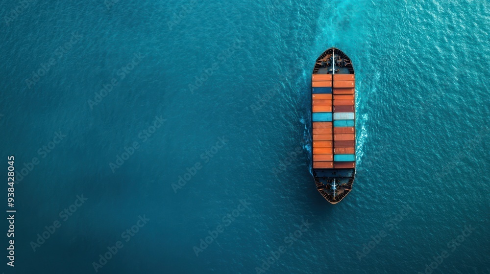 Aerial View of a Container Ship Sailing on the Ocean Aerial View of a Container Ship Sailing on the Ocean