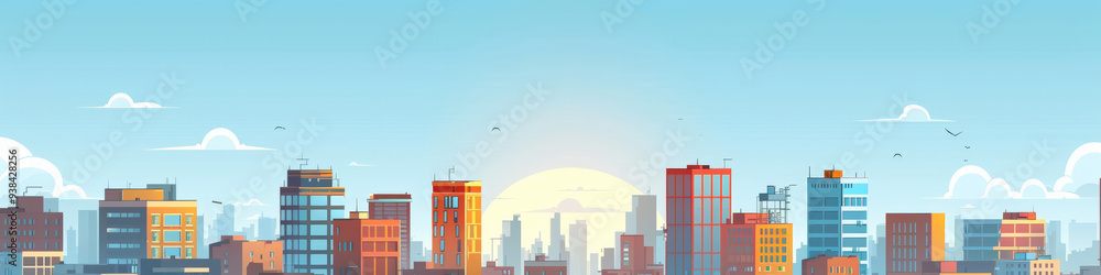 Obraz premium Simple, minimalistic flat vector illustration of a city scape. White open sky