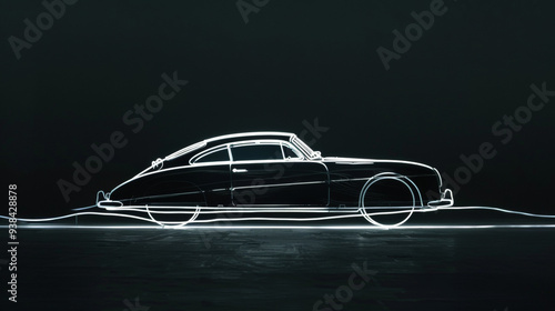 An ultra minimalist artwork featuring a single continuous thick outline depicting a car photo