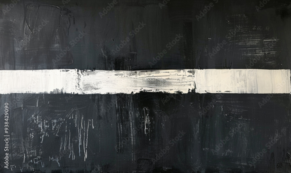 Naklejka premium A minimalist oil painting with hard brushstrokes of pure black with three white stripes