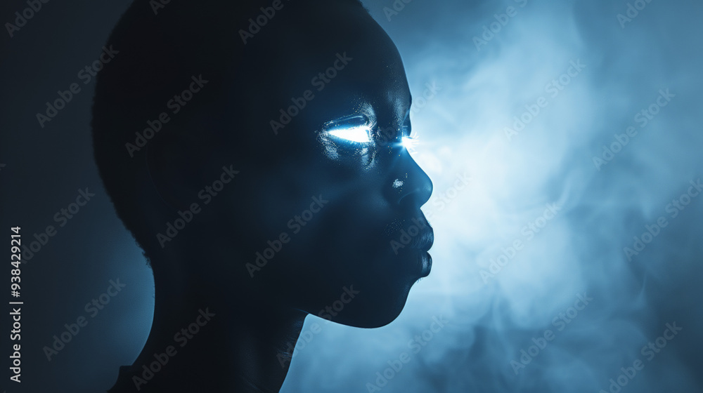 Boy's dark silhouette, bright background Boy's dark silhouette, bright background