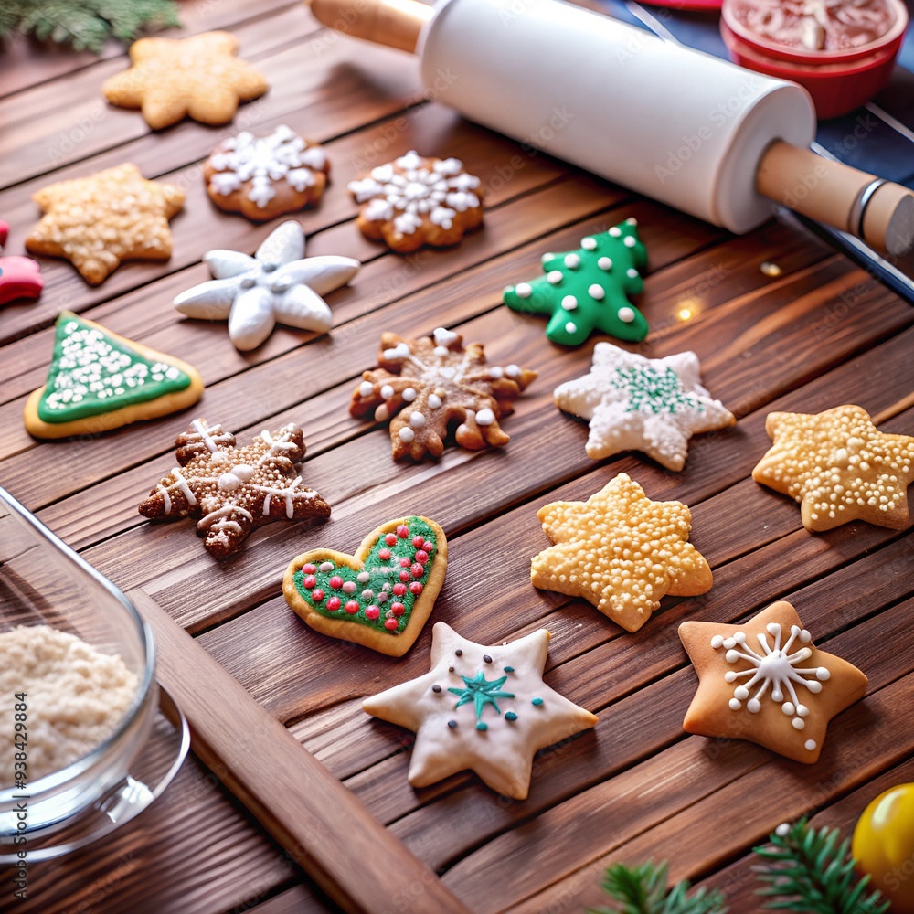 Decorated Christmas cookies on wooden table Decorated Christmas cookies on wooden table