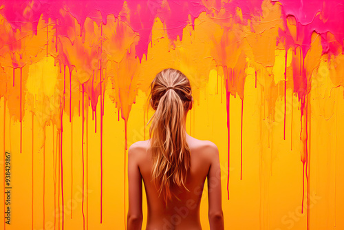 back view female lookingg at a painting photo