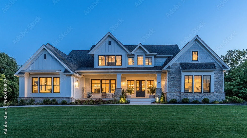 Obraz premium Modern Farmhouse at Twilight