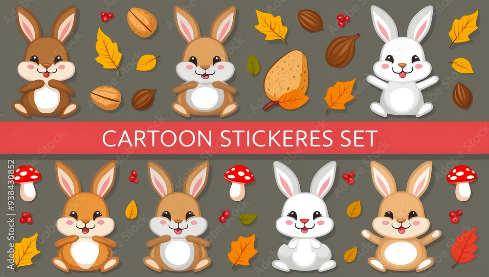 Naklejka premium sticker set, different cute bunnies