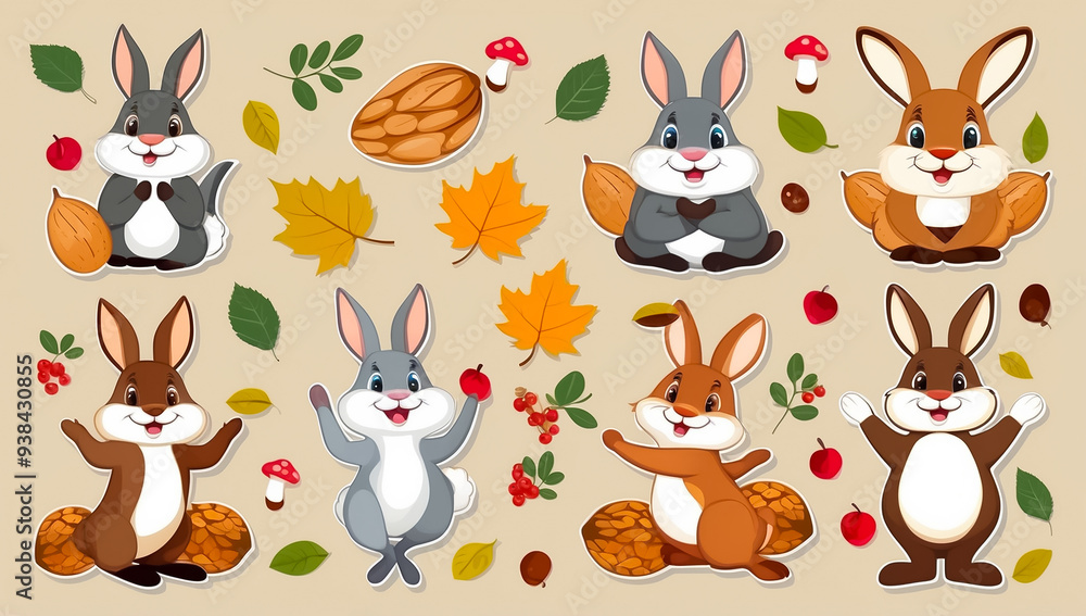 Naklejka premium sticker set, different cute bunnies