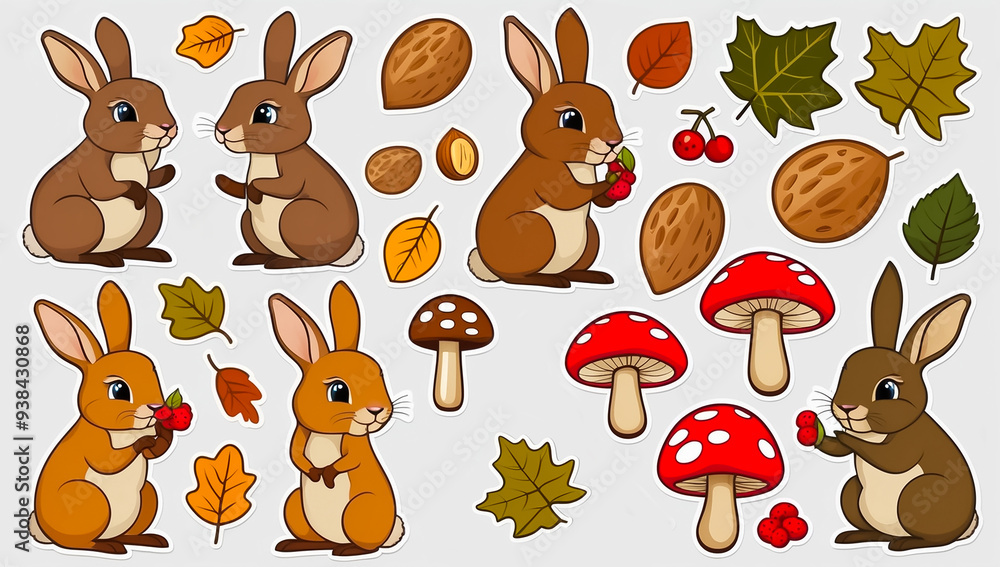 Naklejka premium sticker set, different cute bunnies