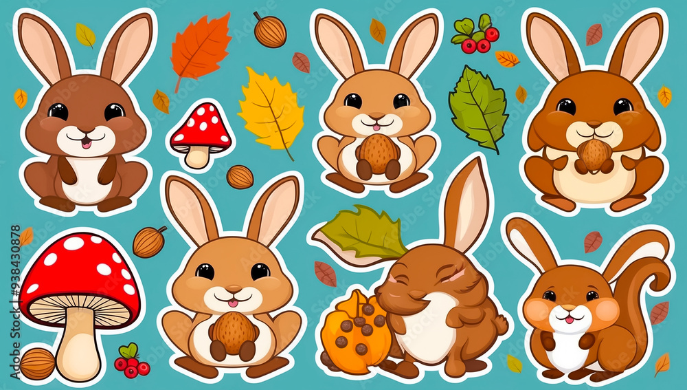 sticker set, different cute bunnies sticker set, different cute bunnies