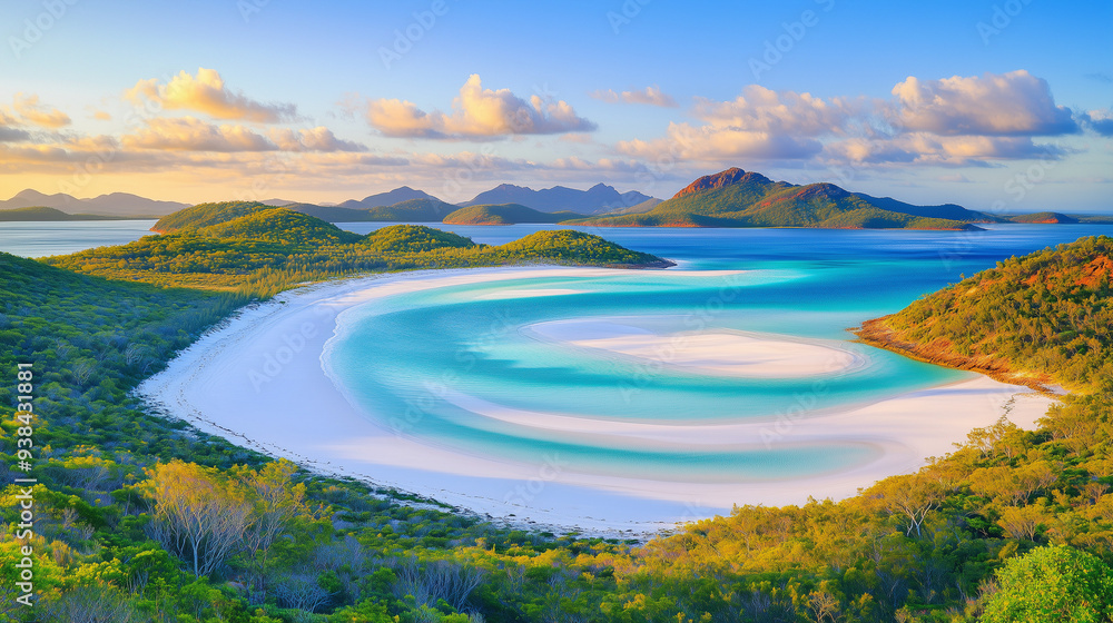 Fototapeta premium Beautiful Whitehaven Beach with its stunning natural backdrop.