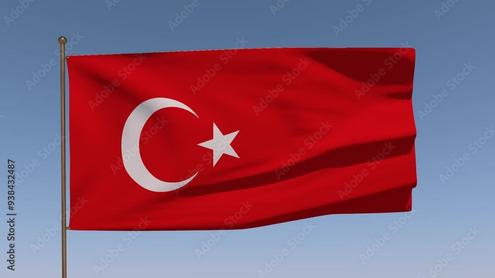 Animation of the Turkish flag gracefully waving in the wind against a plain background. Animation of the Turkish flag gracefully waving in the wind against a plain background.