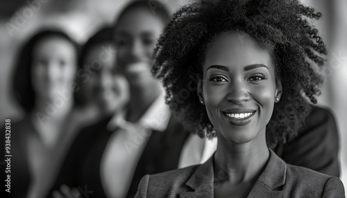 Confident Businesswoman Smiling with Team in Background