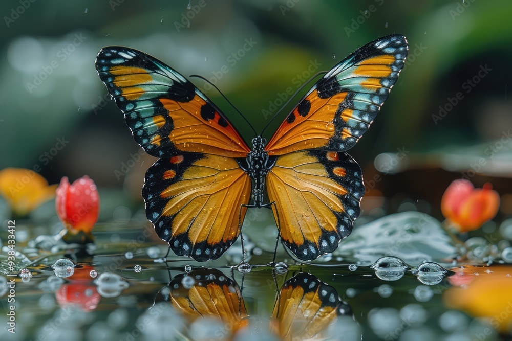 Fototapeta premium Elegant flutter - butterflies background, offering charming wallpaper, banner design, ideal for posters, cards, and flyers, to complement your greeting and creative needs