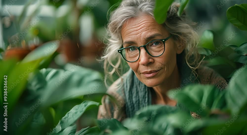 Mysterious Woman Peering Through Lush Foliage Mysterious Woman Peering Through Lush Foliage
