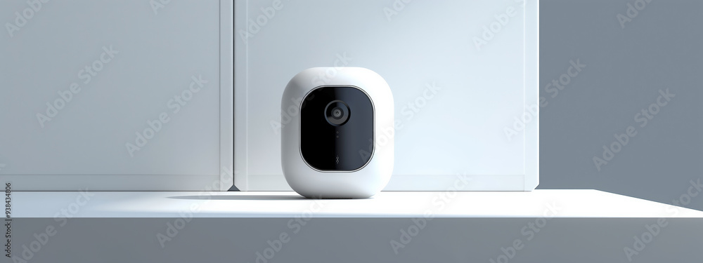 Compact, minimalist smart home camera with a white and black design, positioned against a clean, neutral background. Perfect for technology, security, and smart home themes. Compact, minimalist smart home camera with a white and black design, positioned against a clean, neutral background. Perfect for technology, security, and smart home themes.
