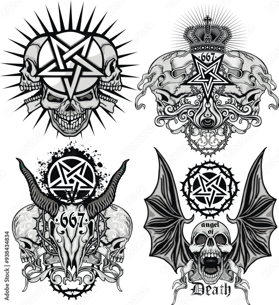 Obraz premium set, gothic sign with skull, grunge vintage design t shirts