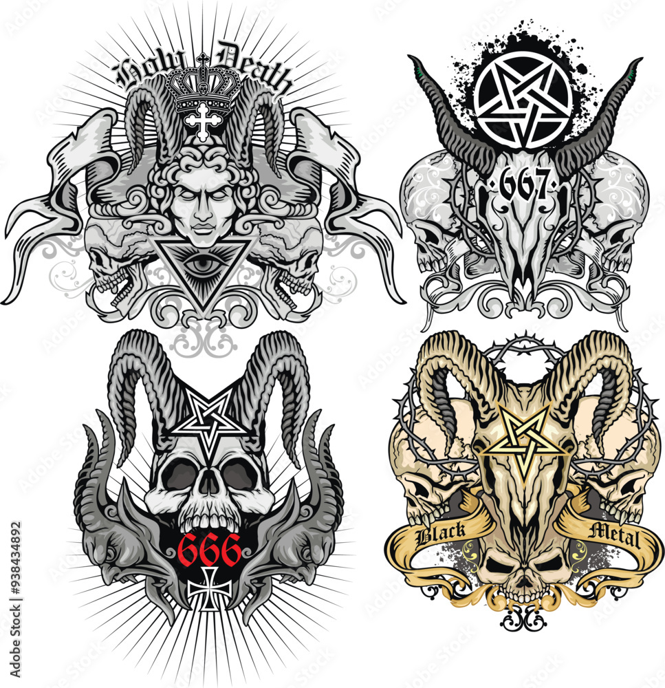 Obraz premium set, gothic sign with skull, grunge vintage design t shirts