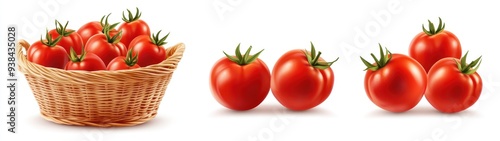 Red Ripe Tomatoes in a Wicker Basket and on White Background