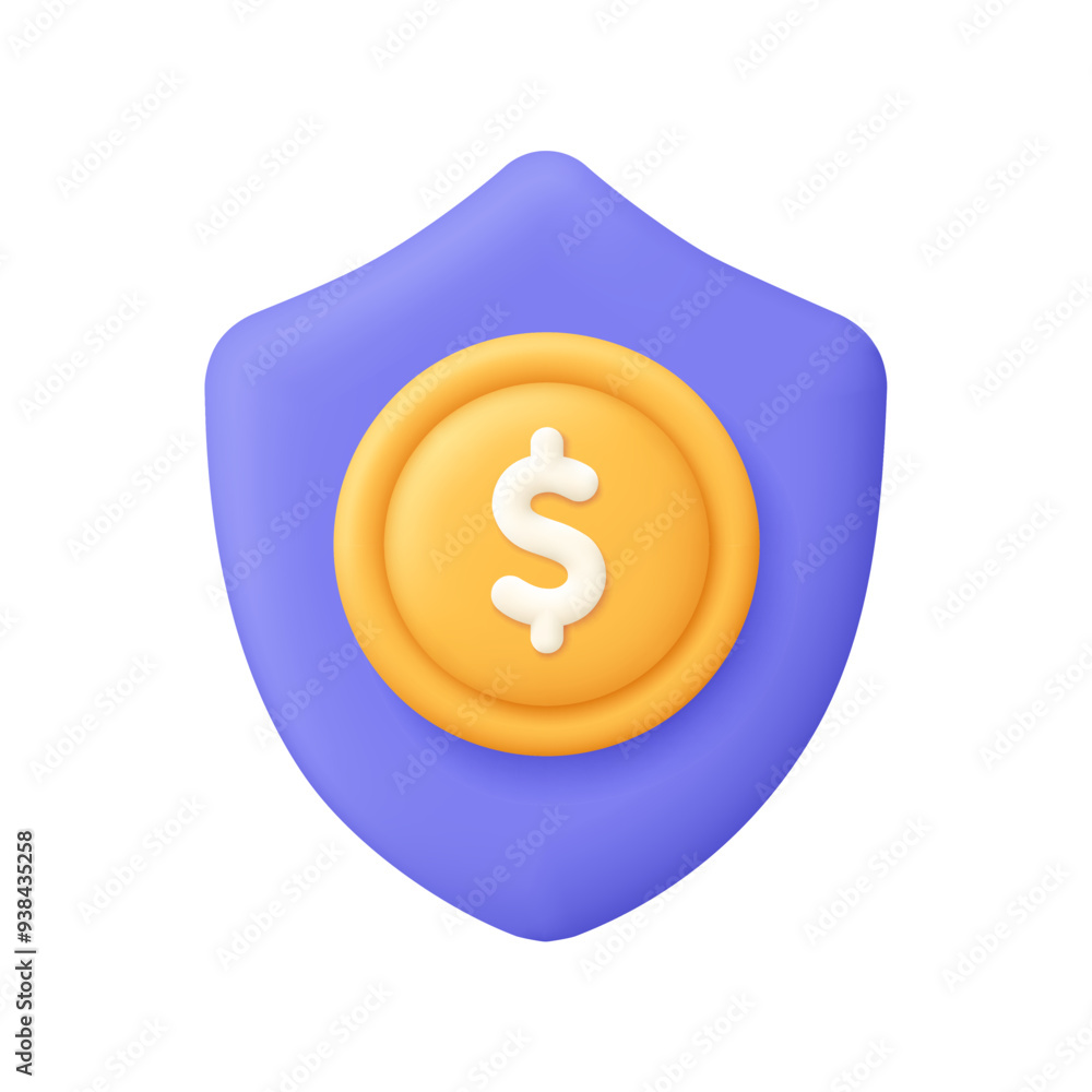 Shield and coin with dollar sign. Money safety and protection, safe payment, insurance, business and finance concept. 3d vector icon. Cartoon minimal style. Shield and coin with dollar sign. Money safety and protection, safe payment, insurance, business and finance concept. 3d vector icon. Cartoon minimal style.