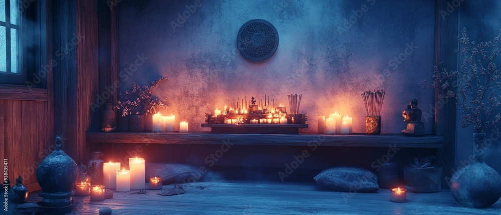 Fototapeta premium Altar Home Sanctuary Various Christianity, Paganism Religion Spiritual Symbol