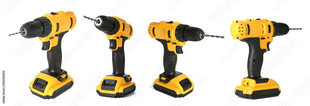 Cordless drill isolated on white, views from different sides Cordless drill isolated on white, views from different sides