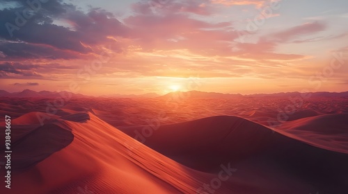 Desert Sunset Landscape with Golden Hour Light.