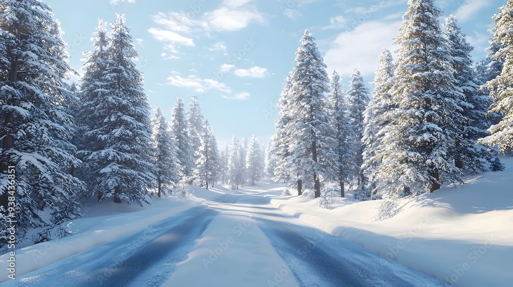 Snowy Road Through Winter Forest. Snowy Road Through Winter Forest.