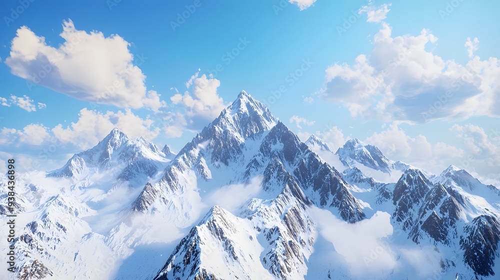 Obraz premium Snowy Mountain Range with Blue Sky.
