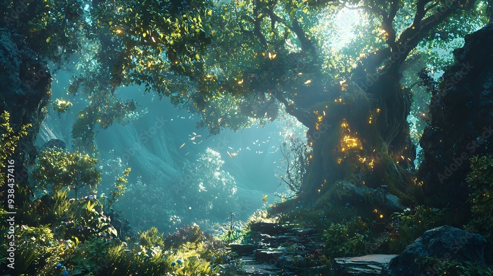 Enchanted Forest with Glowing Lights. Enchanted Forest with Glowing Lights.